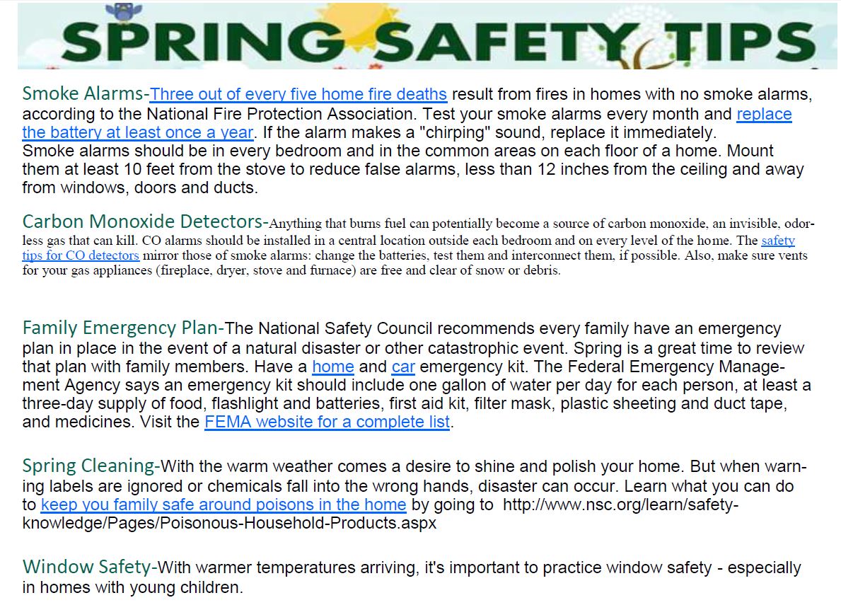 Spring Safety Tips Upper St. Croix Parish
